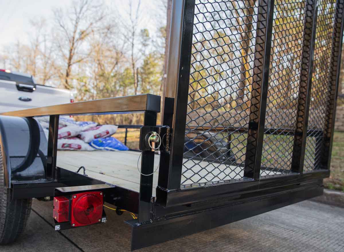 up close of a rear ramp gate on a trailer
