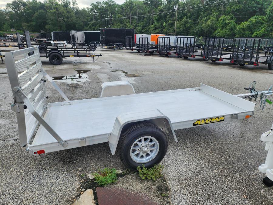 Aluma 5410 Aluma 54″ x 10 SA Utility Trailer, Bi-Fold Ramp, Alum Wheels, LED LTS, All Aluminum image 0