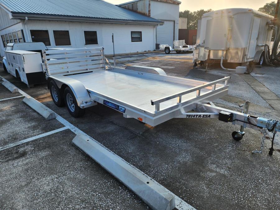 Aluma 7814 78″X172.5″ Tandem Axle, Ladder Rack Pkg, Bi-Fold Gate, Aluminum Wheels, LED LTS, All Aluminum image 0
