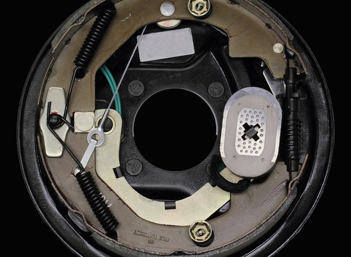close up of a brake assembly on trailer