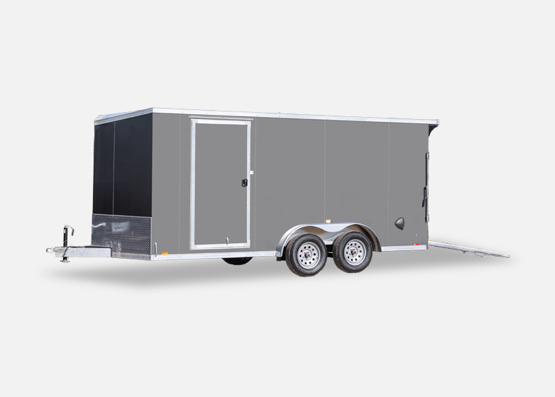 gray enclosed car hauler