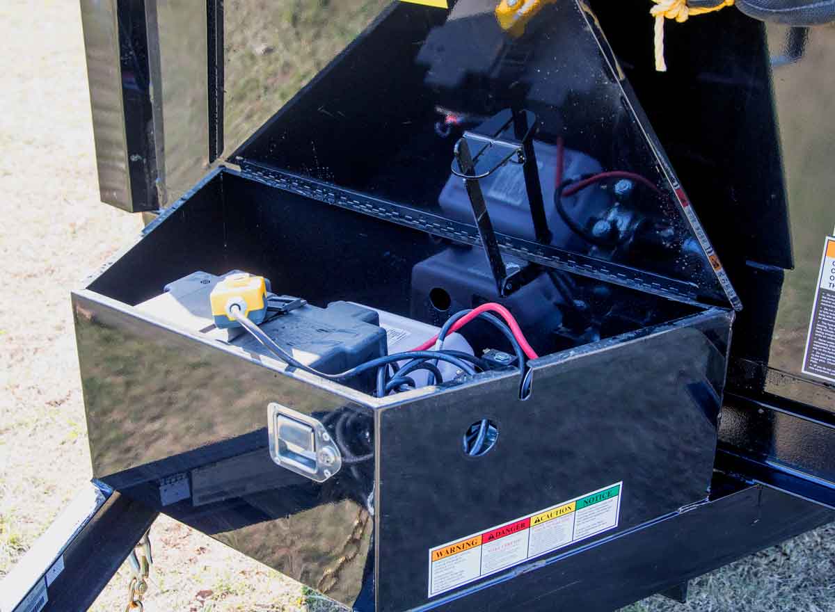 black lockable battery box on trailer