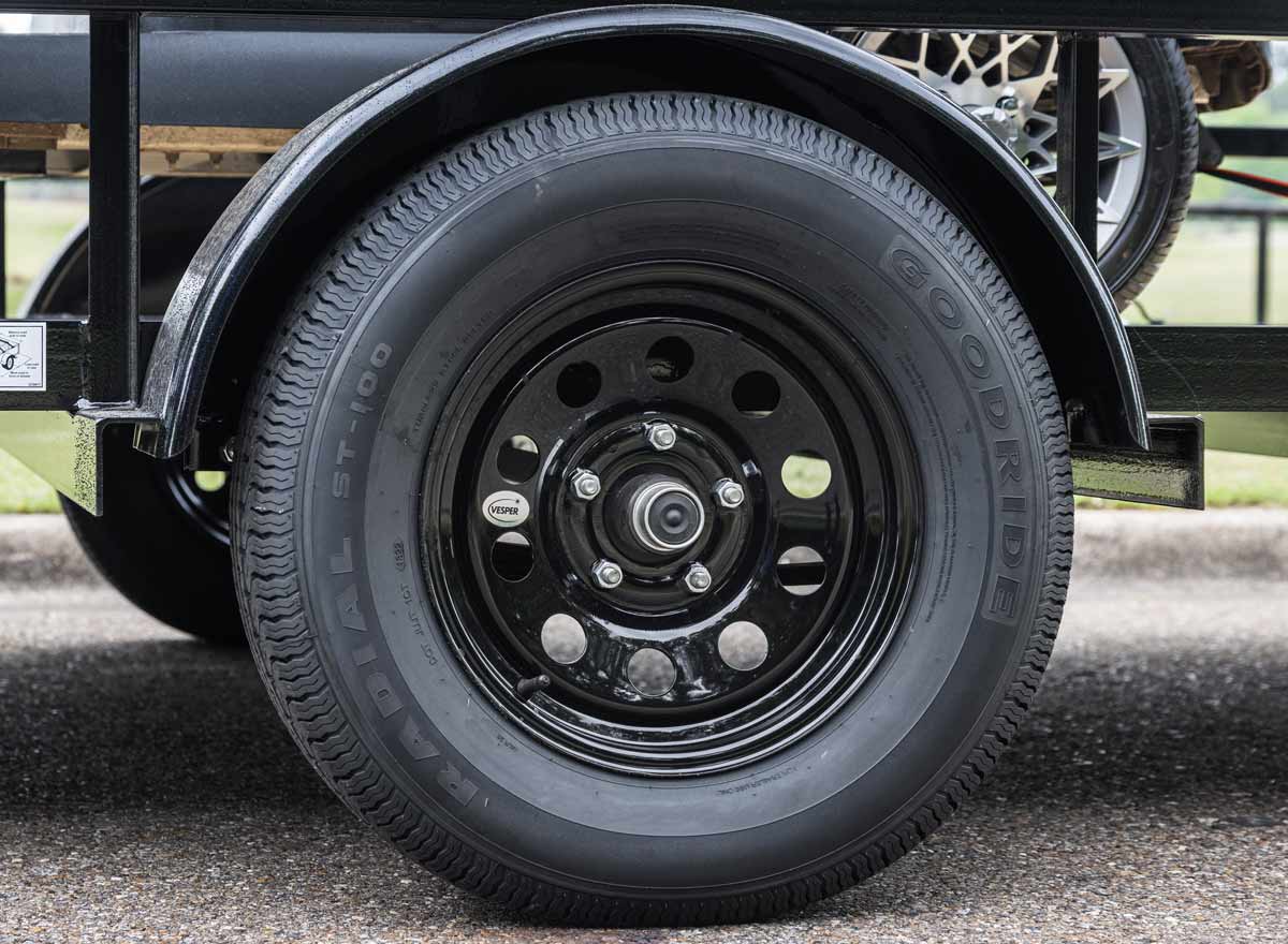 premium black wheels on a trailer