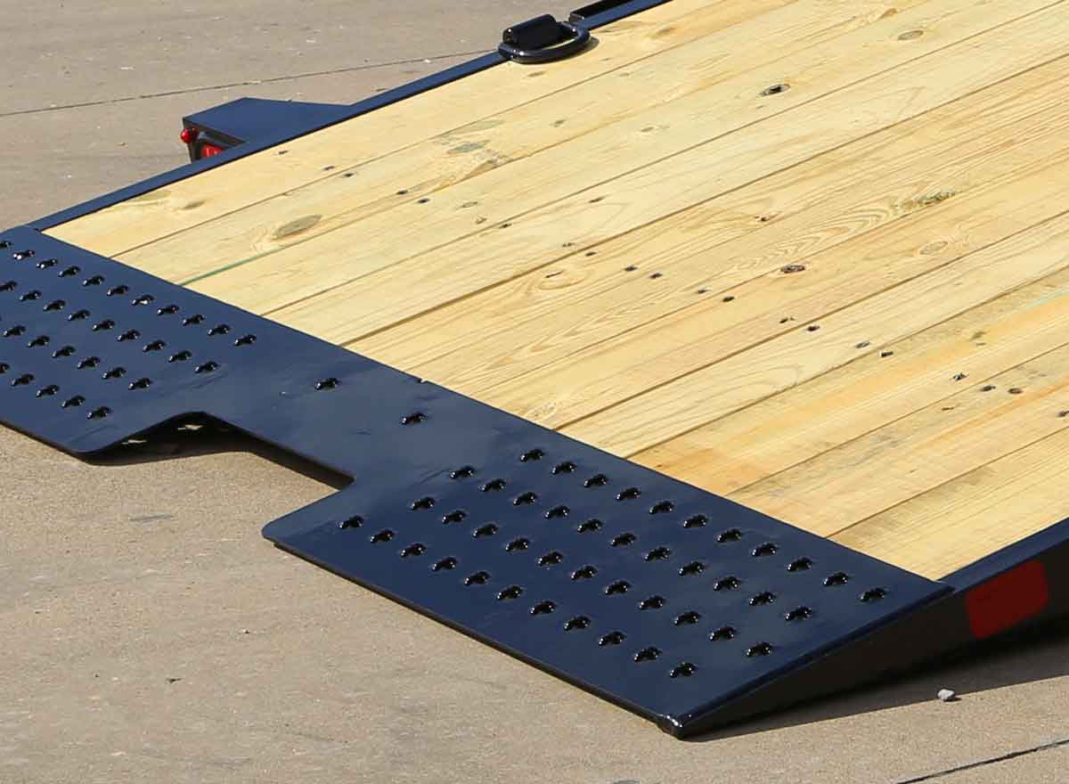 trailer with a wooden deck and a metal ramp