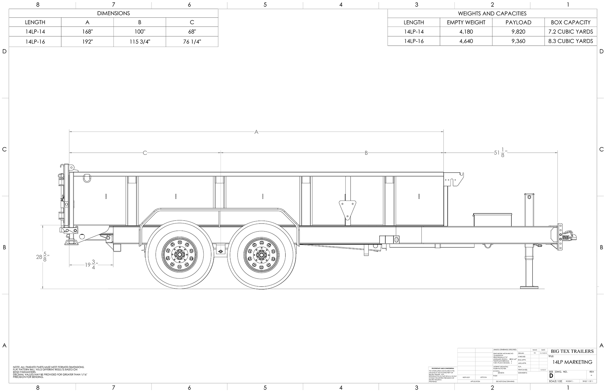 Big Tex 14LP trailer dimensions drawing